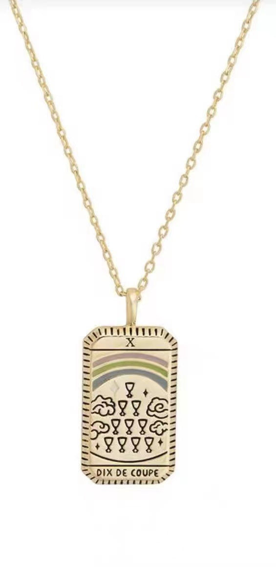Wholesale  Tarot Pendant Necklace Retro Ethnic Commemorative Painting Oil Pendant