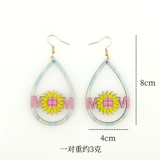 Wholesale Mother's Day Wood Earrings Love MOM Earrings ACC-ES-Yinx005