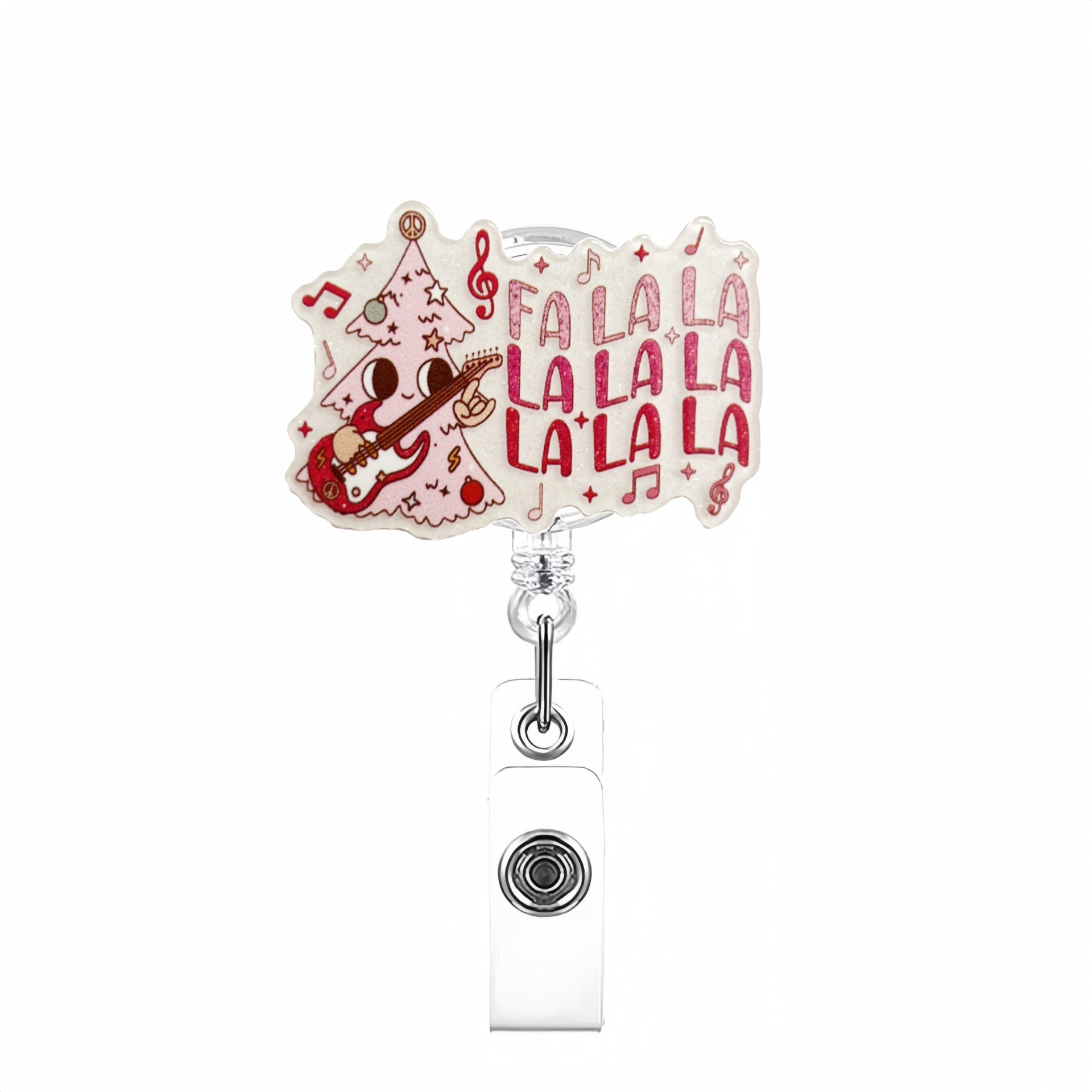 Wholesale Acrylic Pink Christmas Retractable Rotating Badge Keychain
