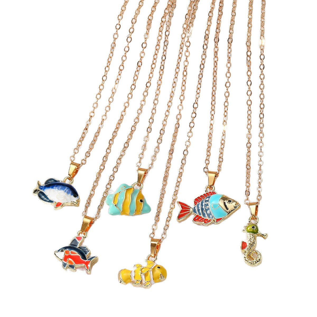 Wholesale Trendy 3D Cartoon Ocean Animal Alloy Dripping Oil Pendant Necklace Jewelry Accessory For Gift