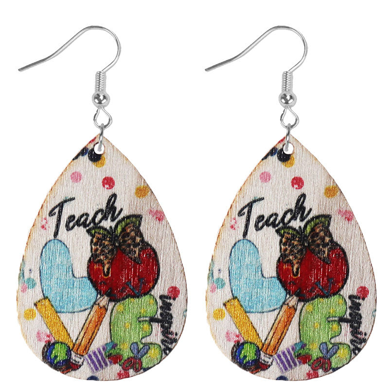 Wholesale School season teacher student drop-shaped wooden earrings