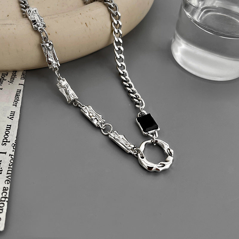 Wholesale titanium steel geometric ring stitching necklace