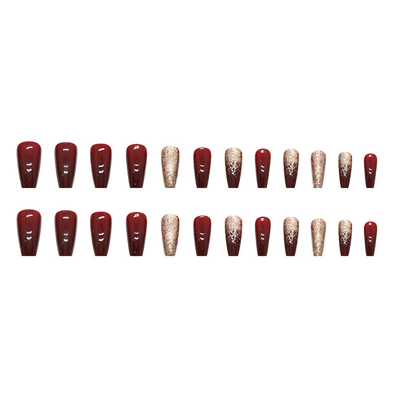 Wholesale 24 Pieces/box Gold Powder Wine Red Nails Kits Nail Stickers
