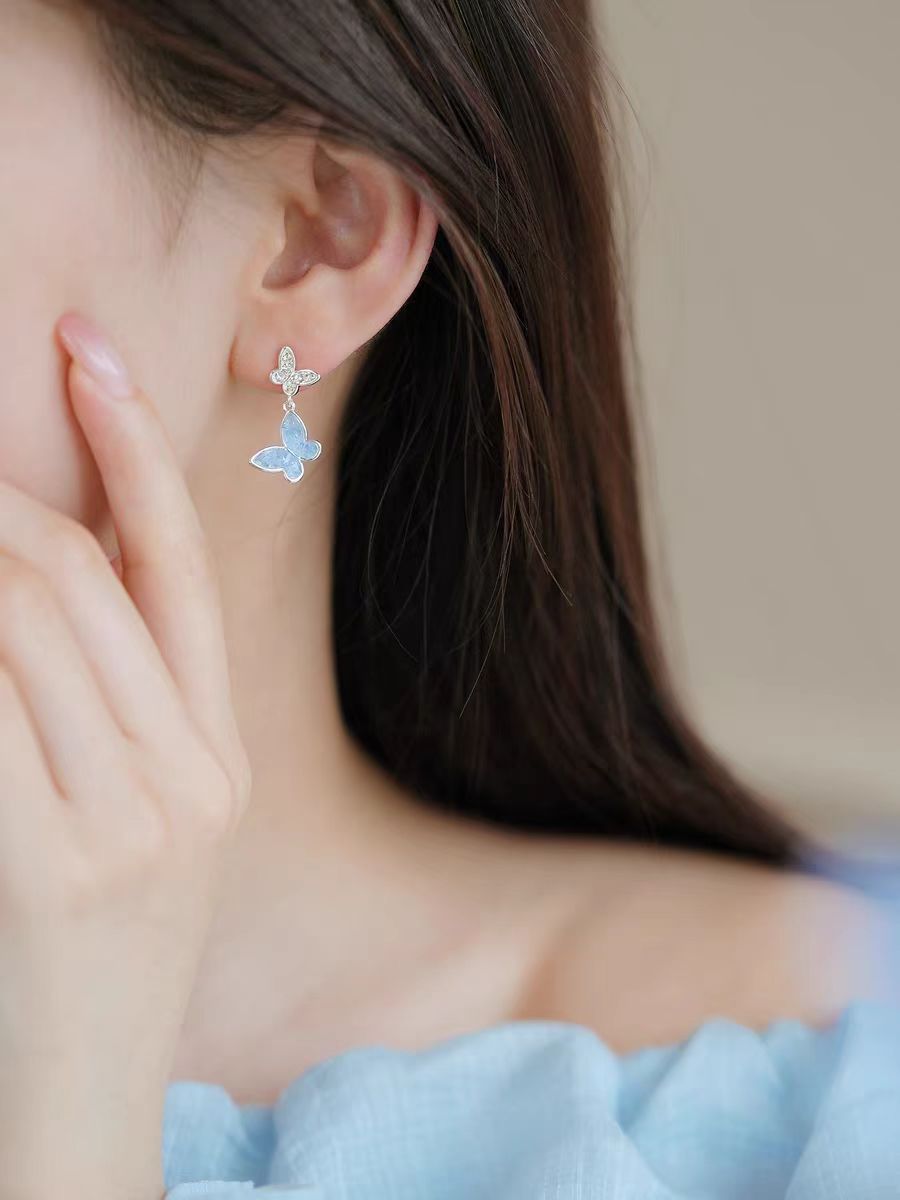 Wholesale light luxury kyanite butterfly diamond earrings bracelet necklace