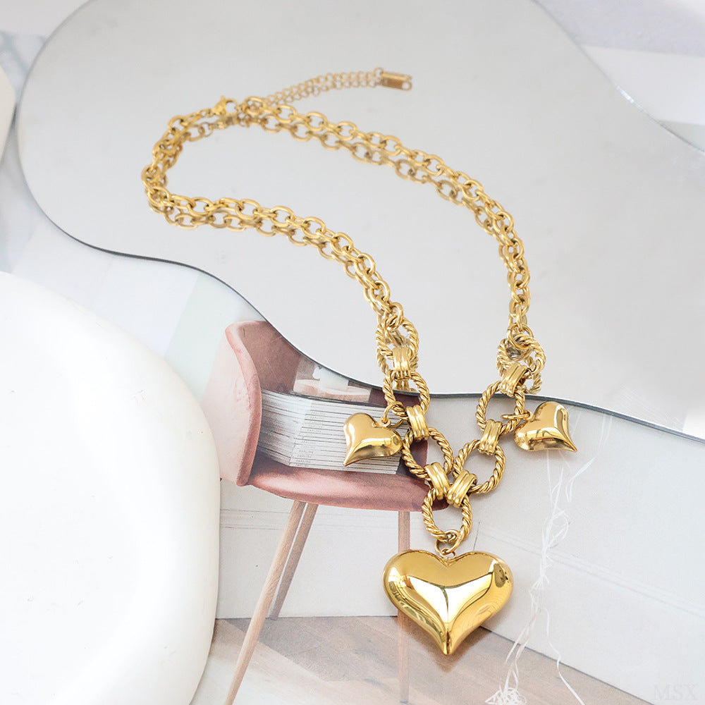Wholesale Titanium Steel Twisted Chain Heart Sweater Necklace