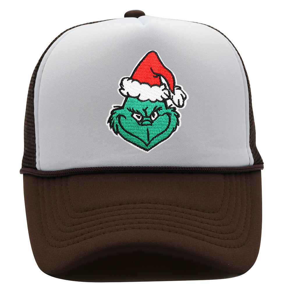 Wholesale Christmas green hair monster embroidered label grid baseball cap
