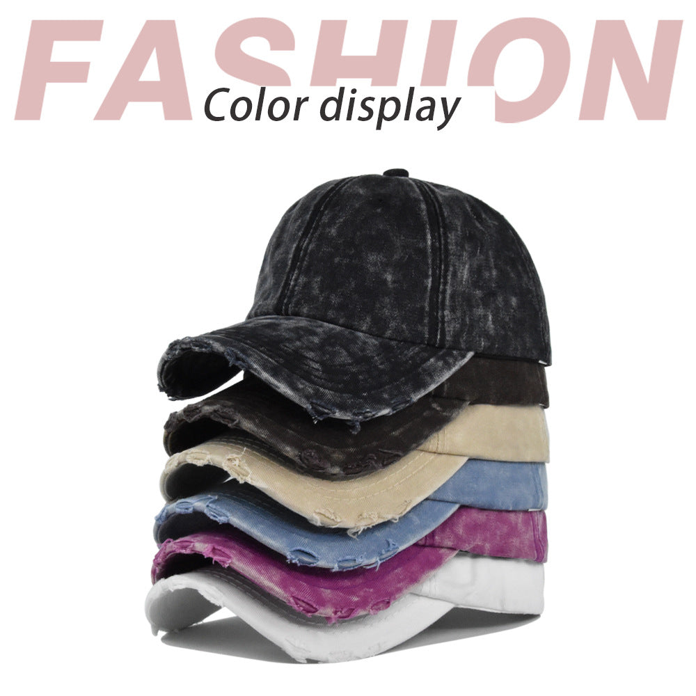 Wholesale Retro Soft Top Hole Washed Distressed Baseball Cap ACC-HT-YMX006