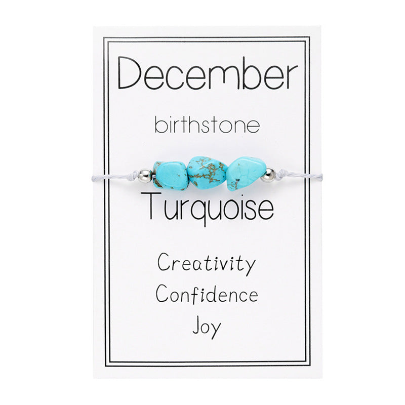 Wholesale irregular stone 3 birthstone card bracelet