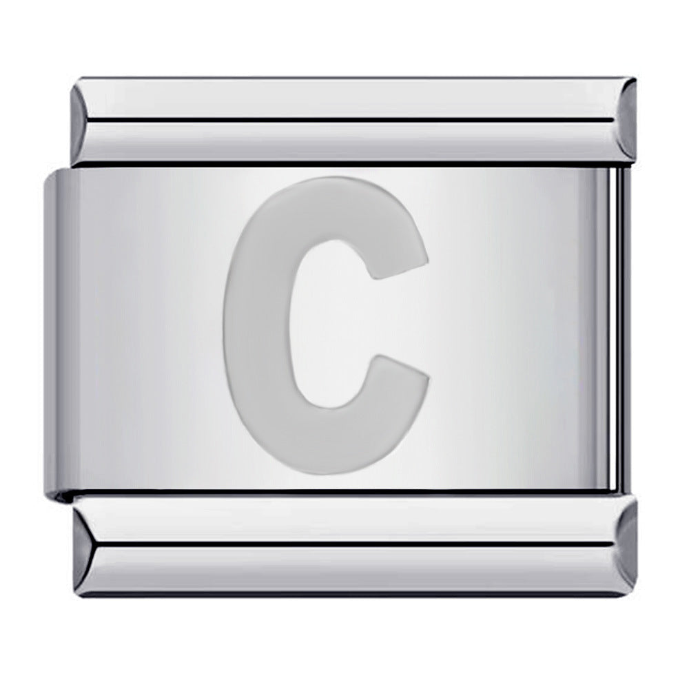 Wholesale Italian Charm Bracelet 9mm DIY Splicing Removable Silver Concave Letters Stainless Steel Composable Bracelet