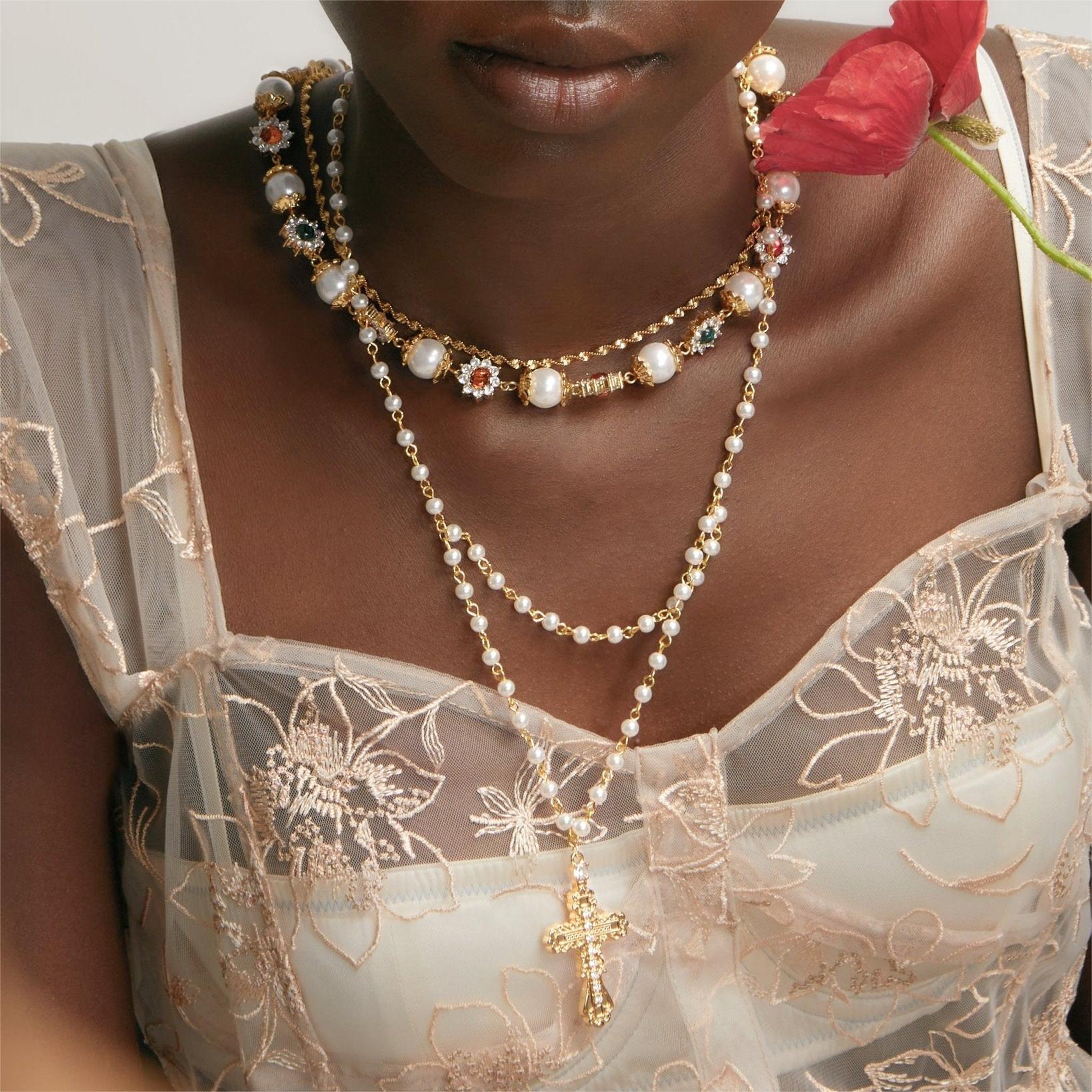 Wholesale Gothic Cross Necklace suit Female Shell Pearl Personalized Minimalist Necklace