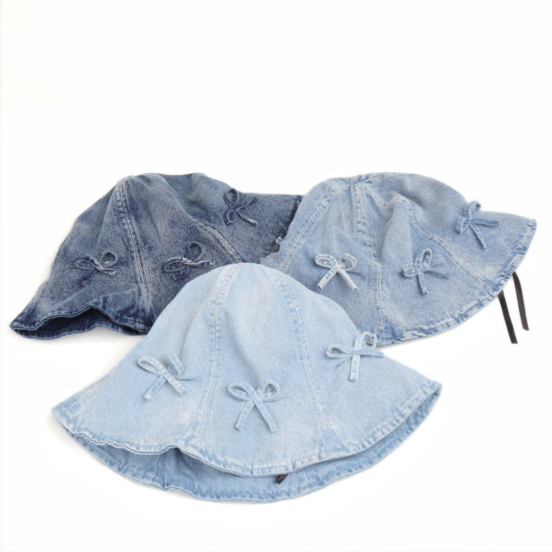 Wholesale  Bow Denim Fisherman Hat Basin Hat Sun Hat