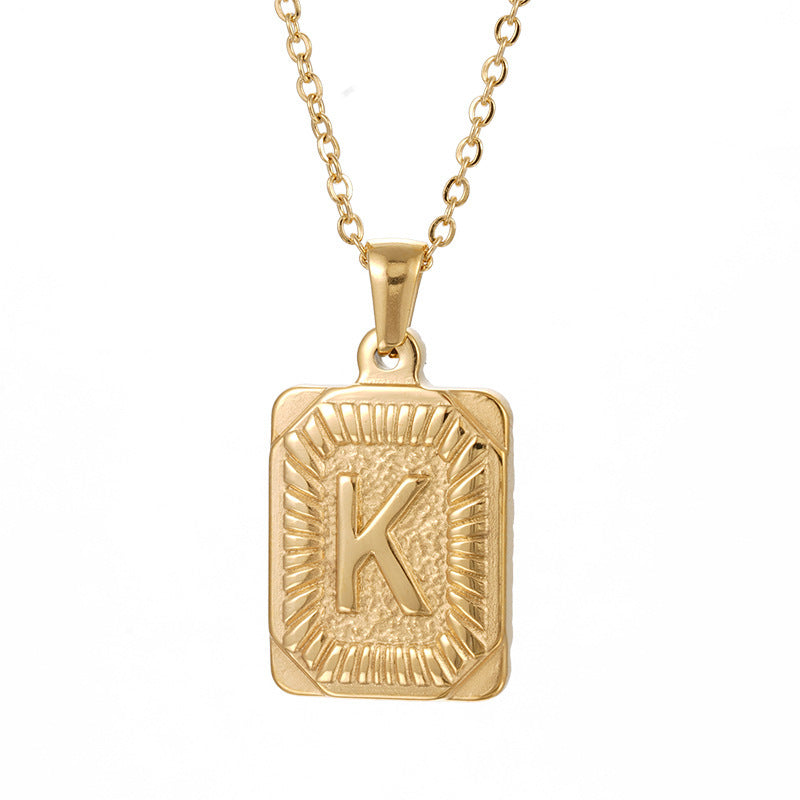 Wholesale  18K gold square brand stainless steel letter pendant necklace
