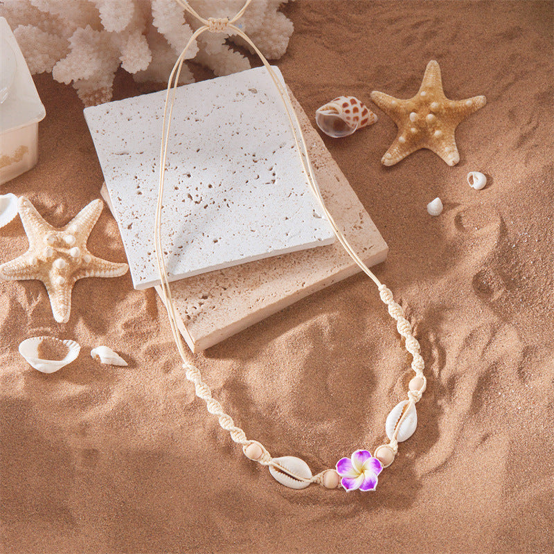 Wholesale Beach Shell Necklace High-grade Soft Pottery Flower Adjustable Woven Necklace