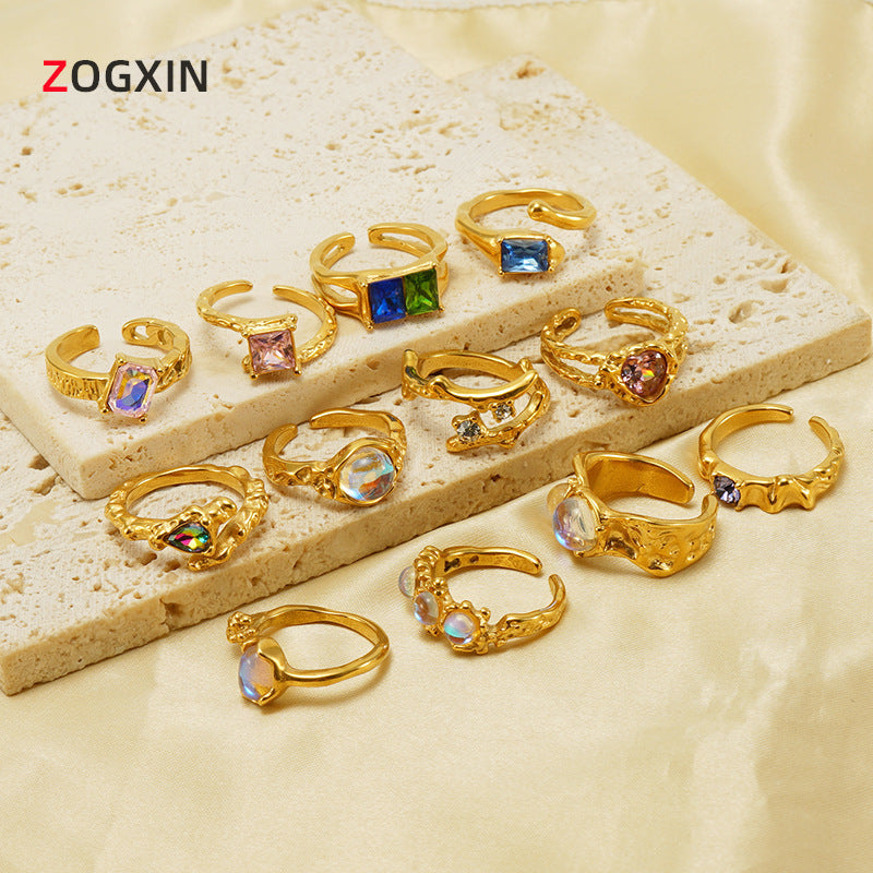 Wholesale  titanium steel luminous stone opening ring