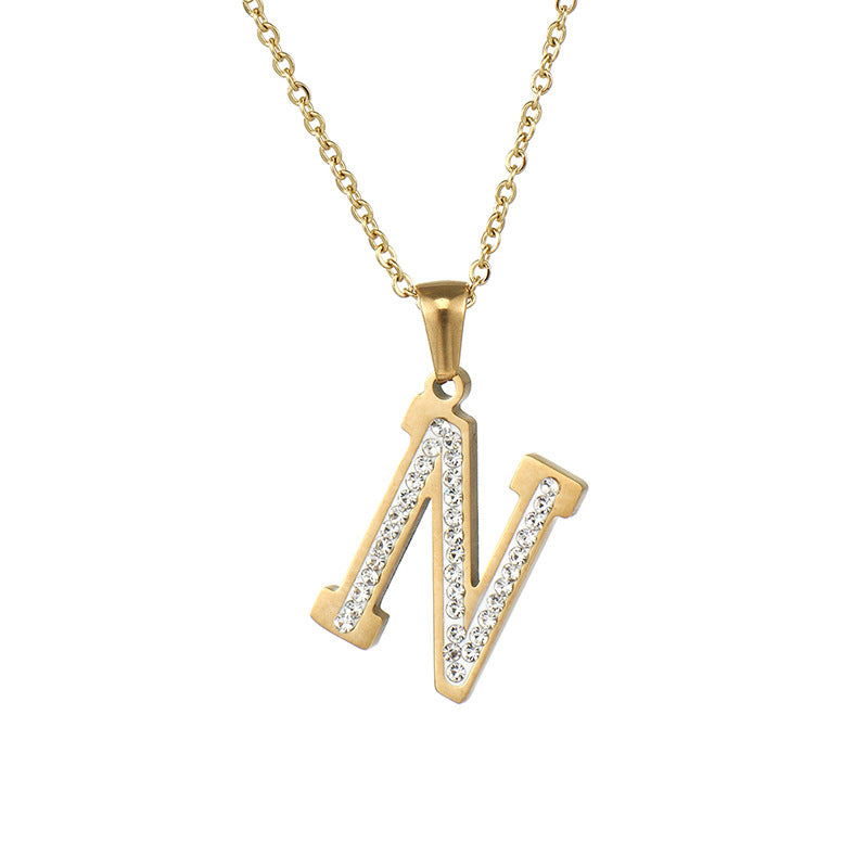 Wholesale  stainless steel diamond letter necklace