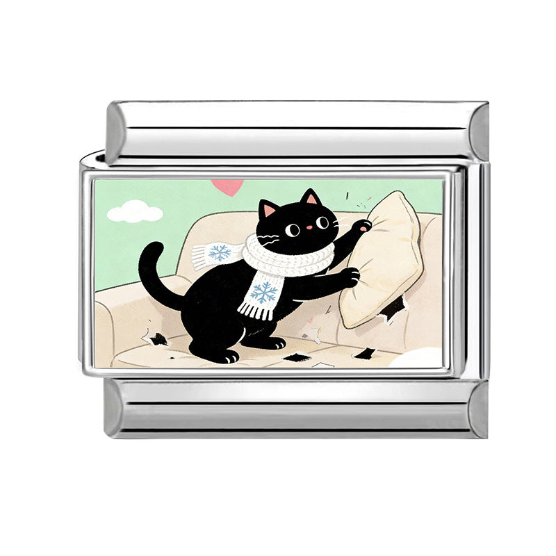 Wholesale Cat Theme DIY Modular Bracelet Stainless Steel Fashion Jewelry Accessory Gift