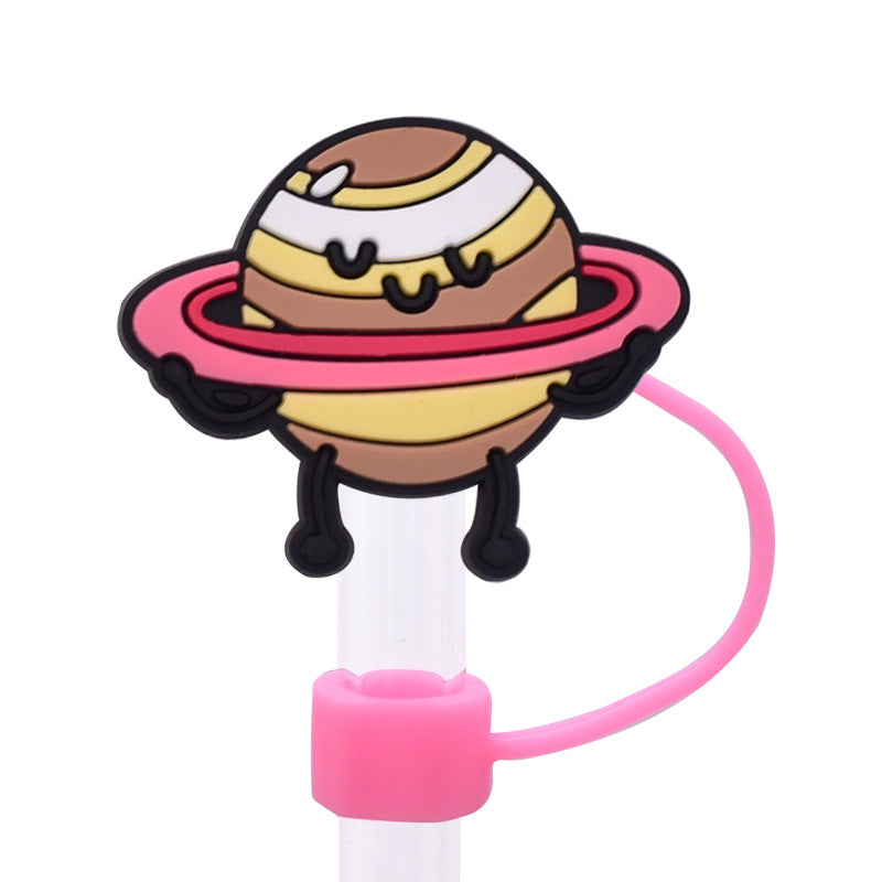 Wholesale Random 100pcs Cartoon Planet Series PVC Soft Straw Tube Cap