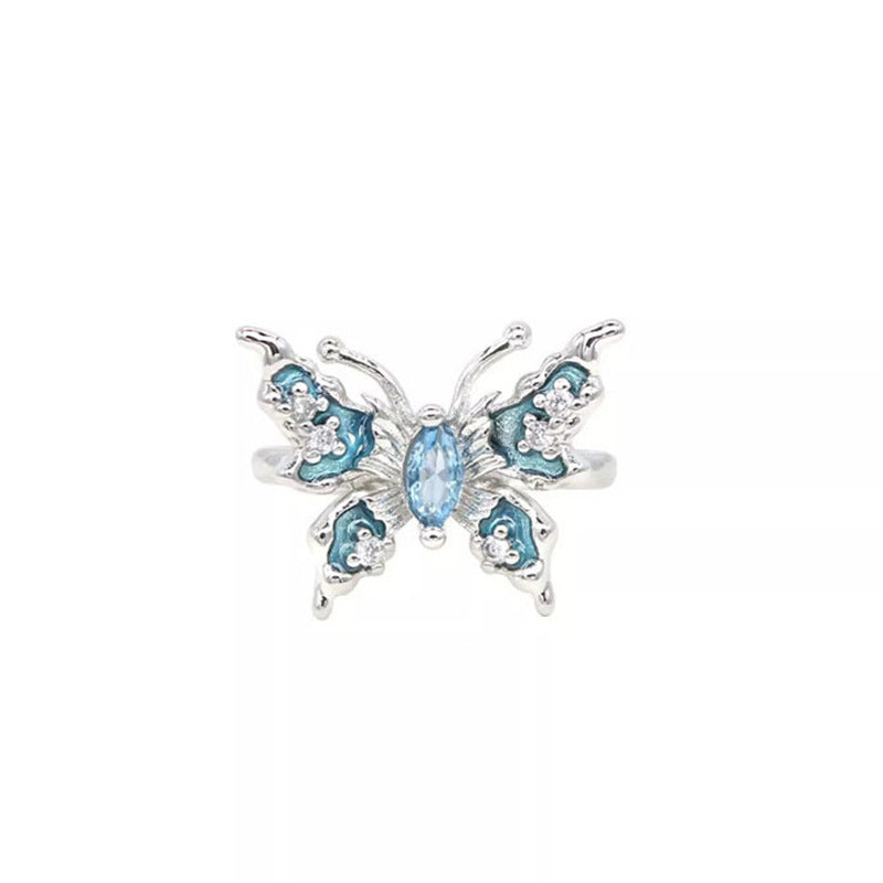 Wholesale Blue Butterfly Enamel Open Ring Chic Stylish Women S Jewelry Boutique Resale Gift
