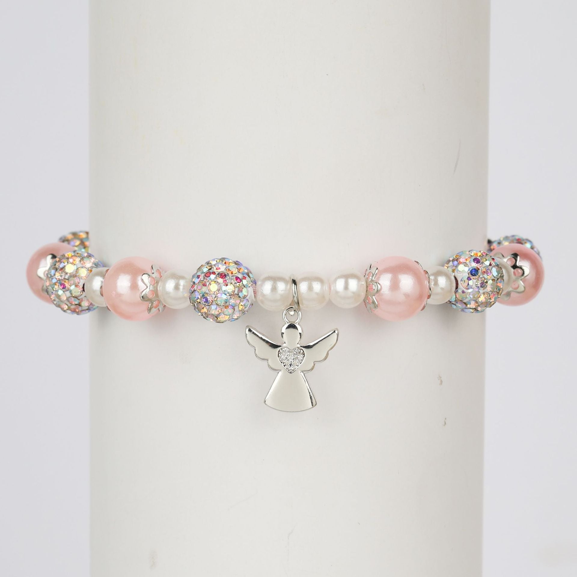 Wholesale Stainless Steel Pendant Pink Beads Diamond Ball Woven Bracelet