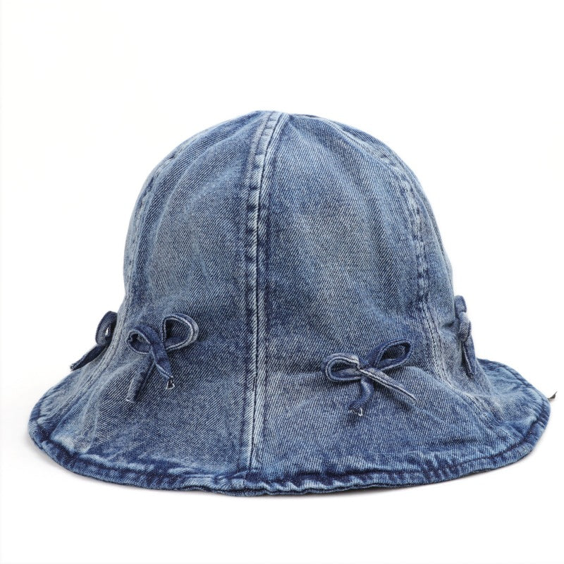 Wholesale  Bow Denim Fisherman Hat Basin Hat Sun Hat