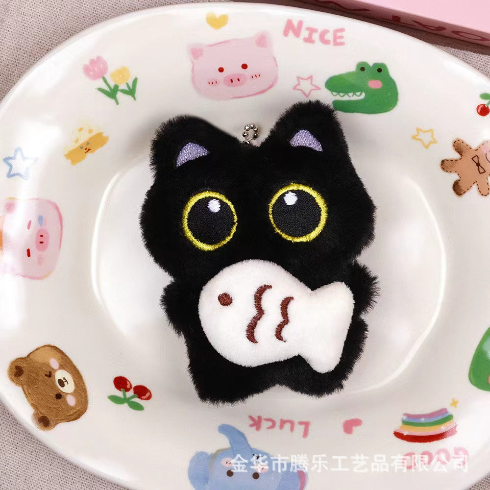 Wholesale Plush Cat Keychain with Big Eyes and Fish Pendant Decorative Accessory