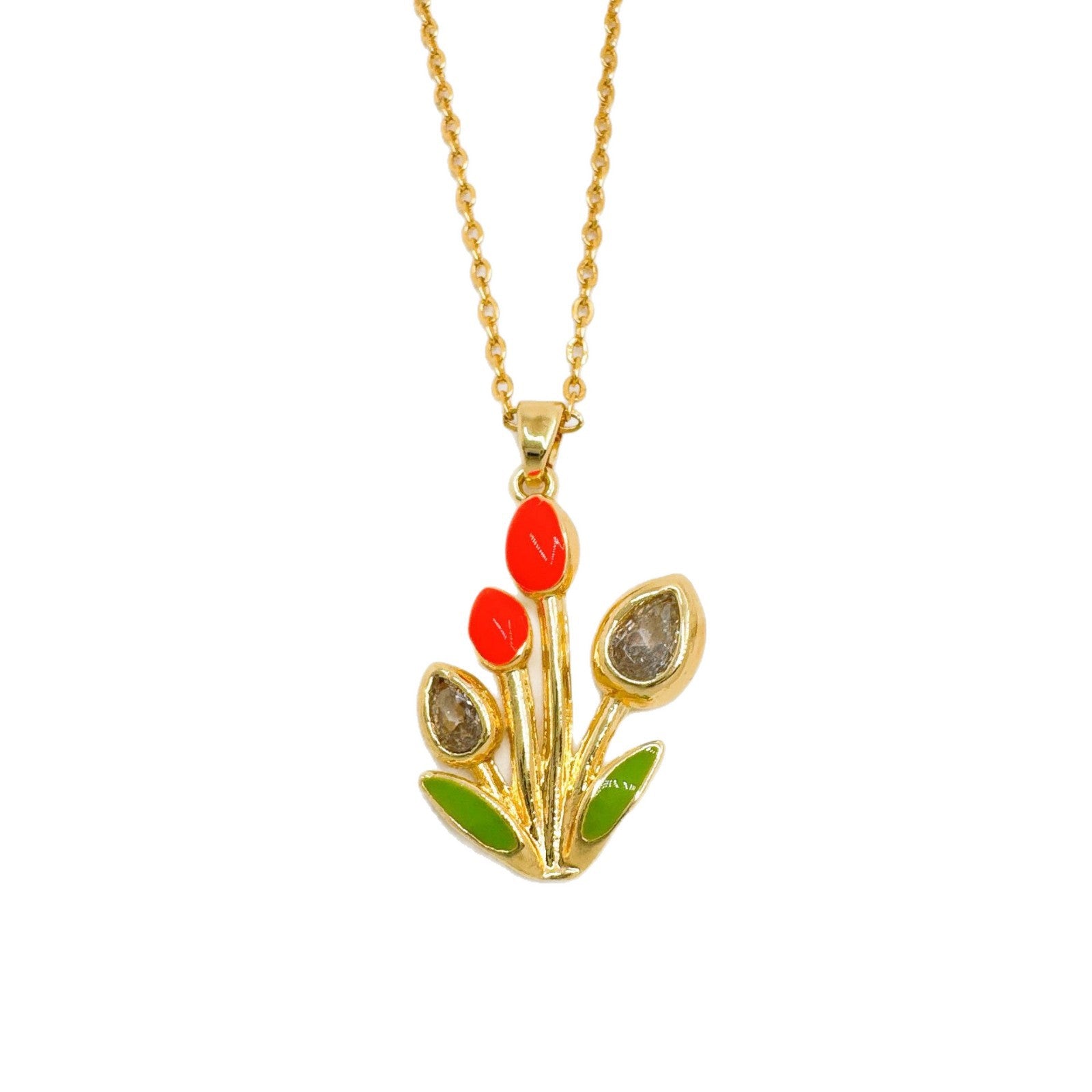Wholesale Tulip Enamel Pendant Necklace for Women - Copper Electroplating Boutique Resale Jewelry
