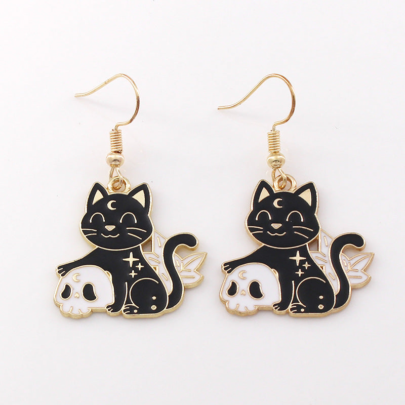Wholesale Halloween Horror Funny Black Cat Alloy Oil Drop Earrings ACC-ES-liyao008