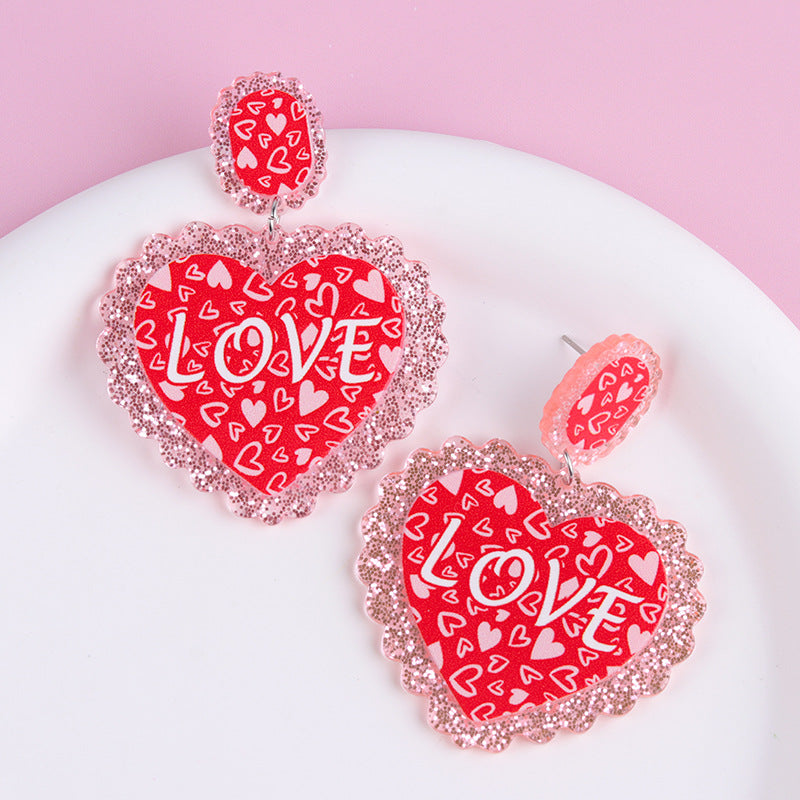 Wholesale Acrylic Valentine' s Day Glitter Heart Earrings