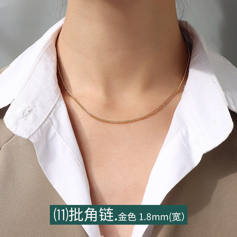 Wholesale 2pcs Cross Necklaces Snake Bone Chain Twist Chain Box Chain Titanium Steel 18K Gold Plated Clavicle Chain ACC-NE-MiLi002