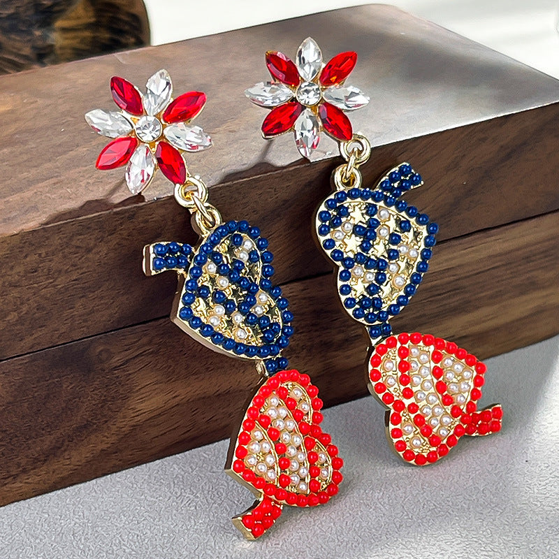 Wholesale  US Independence Day Creative Metallic Set with Rice Bead Earrings