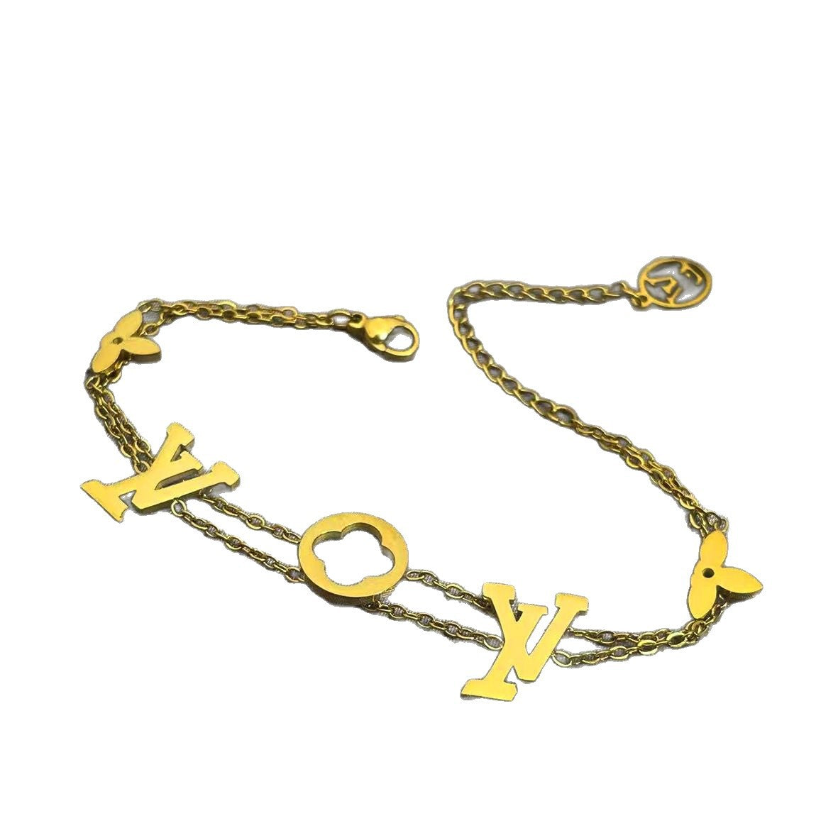 Wholesale Titanium Steel Plated 18K Gold Four-Leaf Clover Cut Out Bracelet Fashion Accessory Gift Boutique Resale
