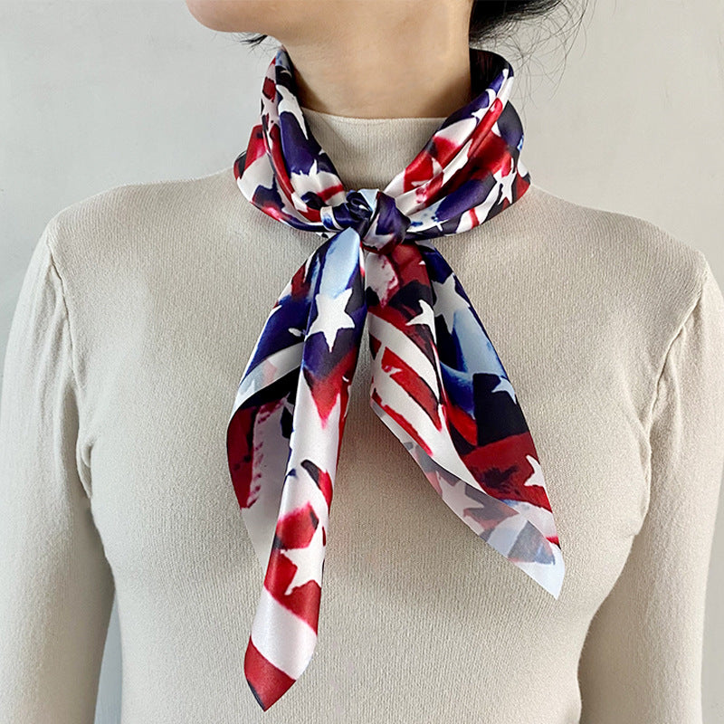 Wholesale July 4th American Flag Printed Silk Scarf 70cm  Large Square  Scarf