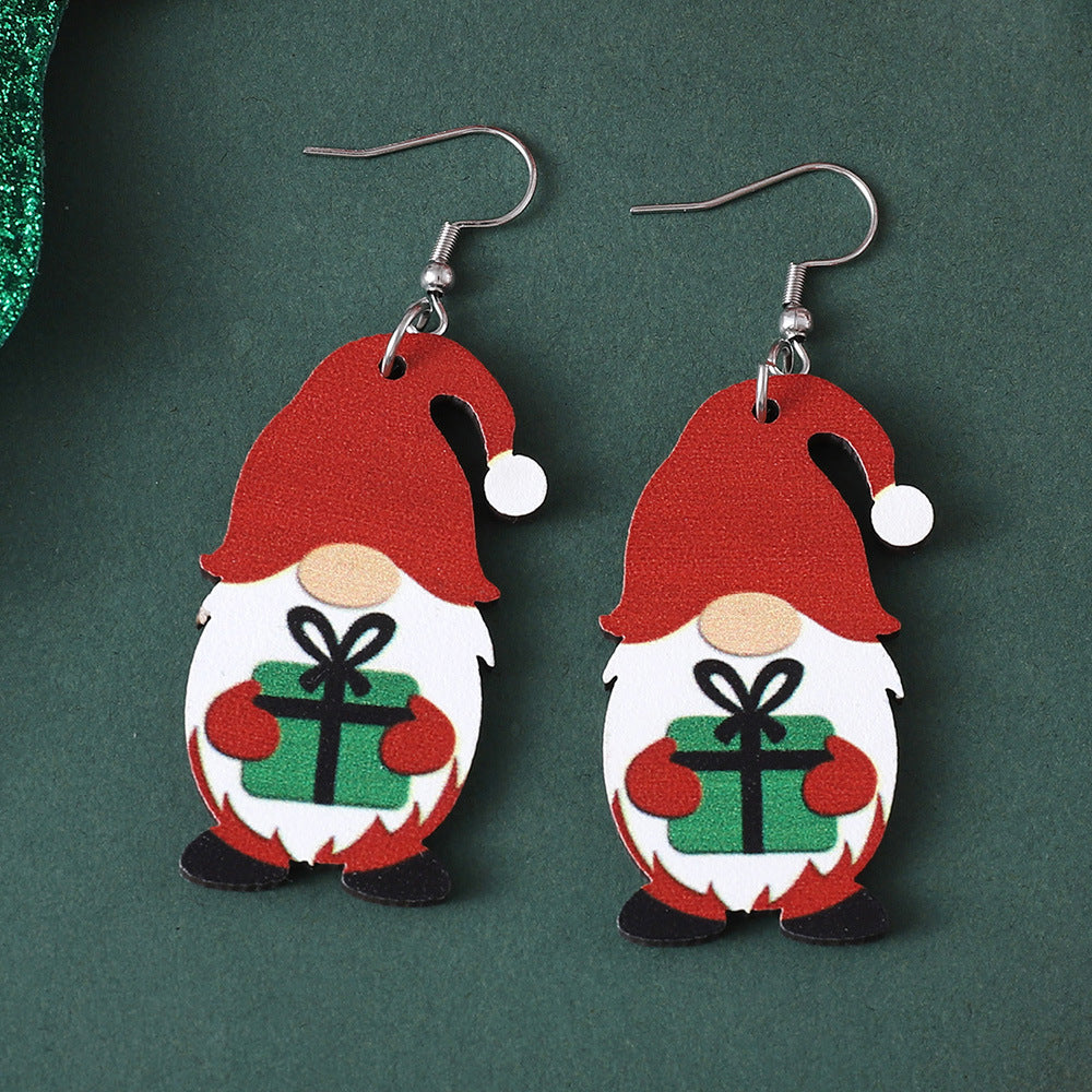Wholesale Christmas Cute Dwarf Christmas Tree Pendant Wood Earrings