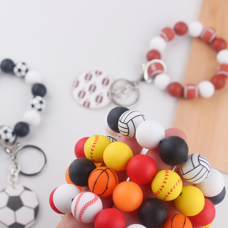 Wholesale ball printed wood chip accessories creative DIY silicone beads beaded bracelet keychain