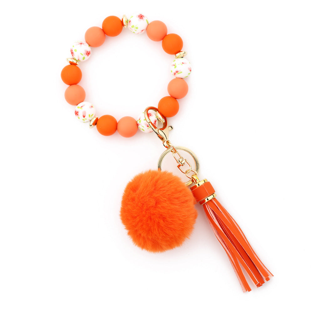 Wholesale  Silicone Bead Bracelet  Wrist Hair Ball Keychain
