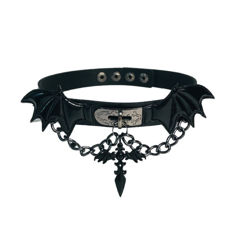 Wholesale Mixed Material Black Gothic Lolita Choker Necklace Cross  Design  Y2K Fashion Jewelry Accessory For Women