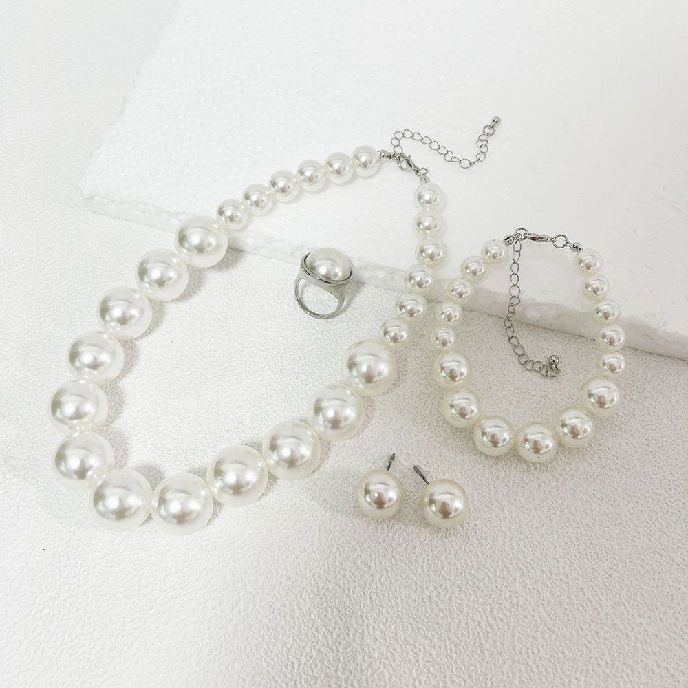 Wholesale Elegant Korean Pearl Necklace Earrings Set Bridal Jewelry Accessory Trendy Gift For Women Resale