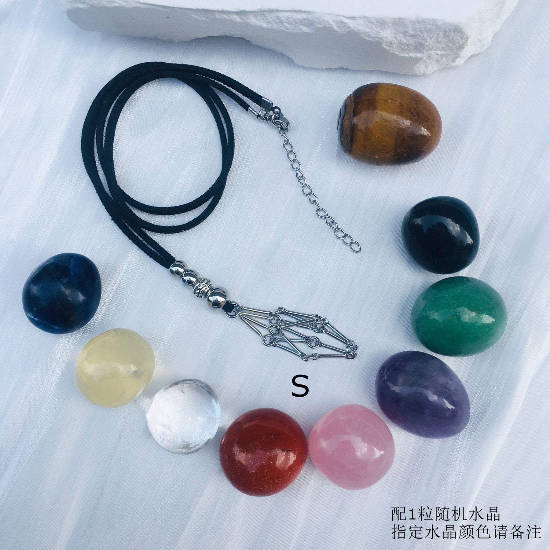 Wholesale Crystal Natural Stone Bamboo Adjustable Metal Mesh Necklace ACC-NE-RongGuan001