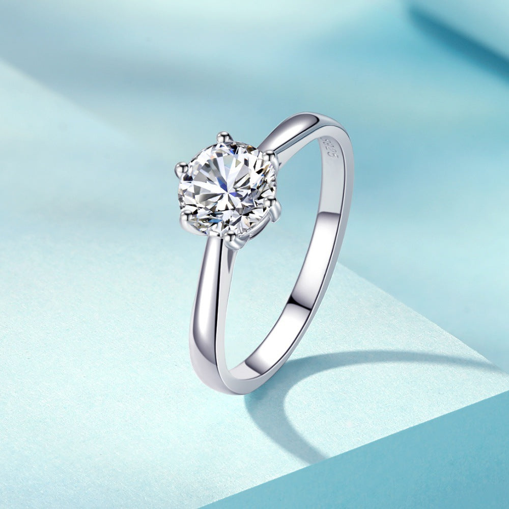 Wholesale  S925 pure silver zircon couple pair ring classic bright moissanite ring