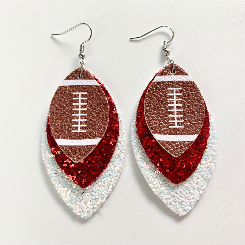 Wholesale 2pairs/pack Cheerleading Football Baseball Softball Sports Style Leather Earrings ACC-ES-HY115