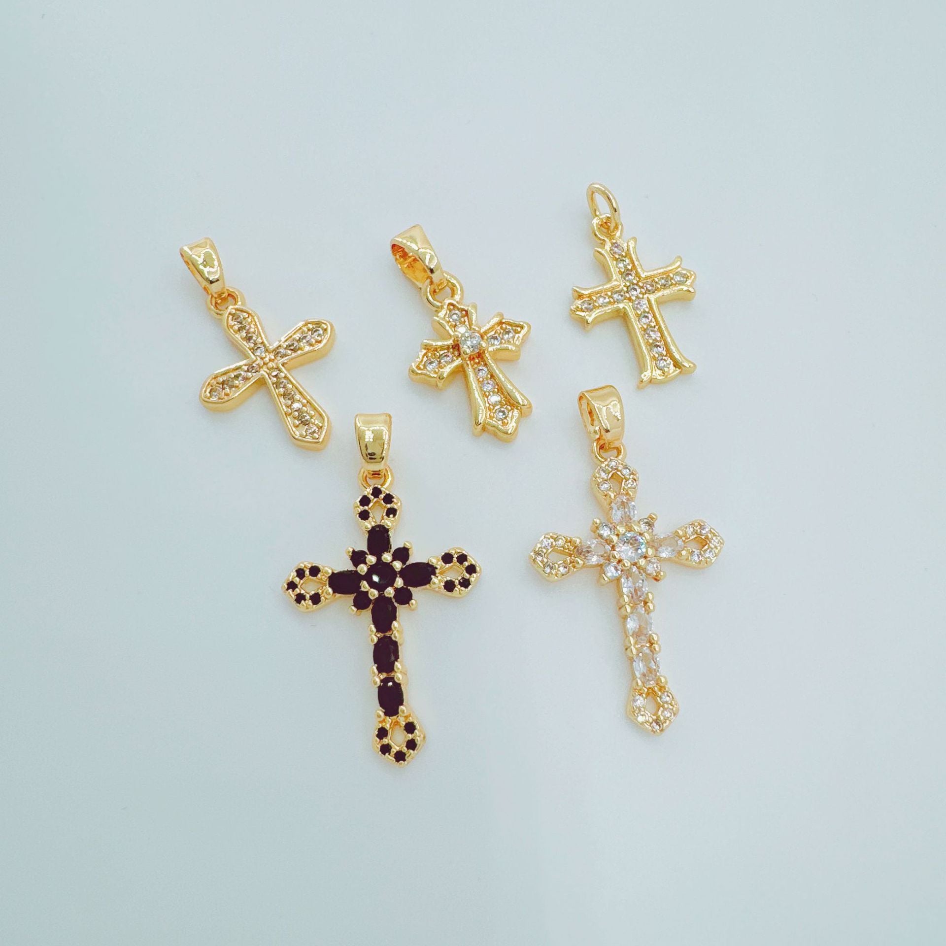 Wholesale Light Luxury Gold Plated Copper Cross Pendant with Zircon