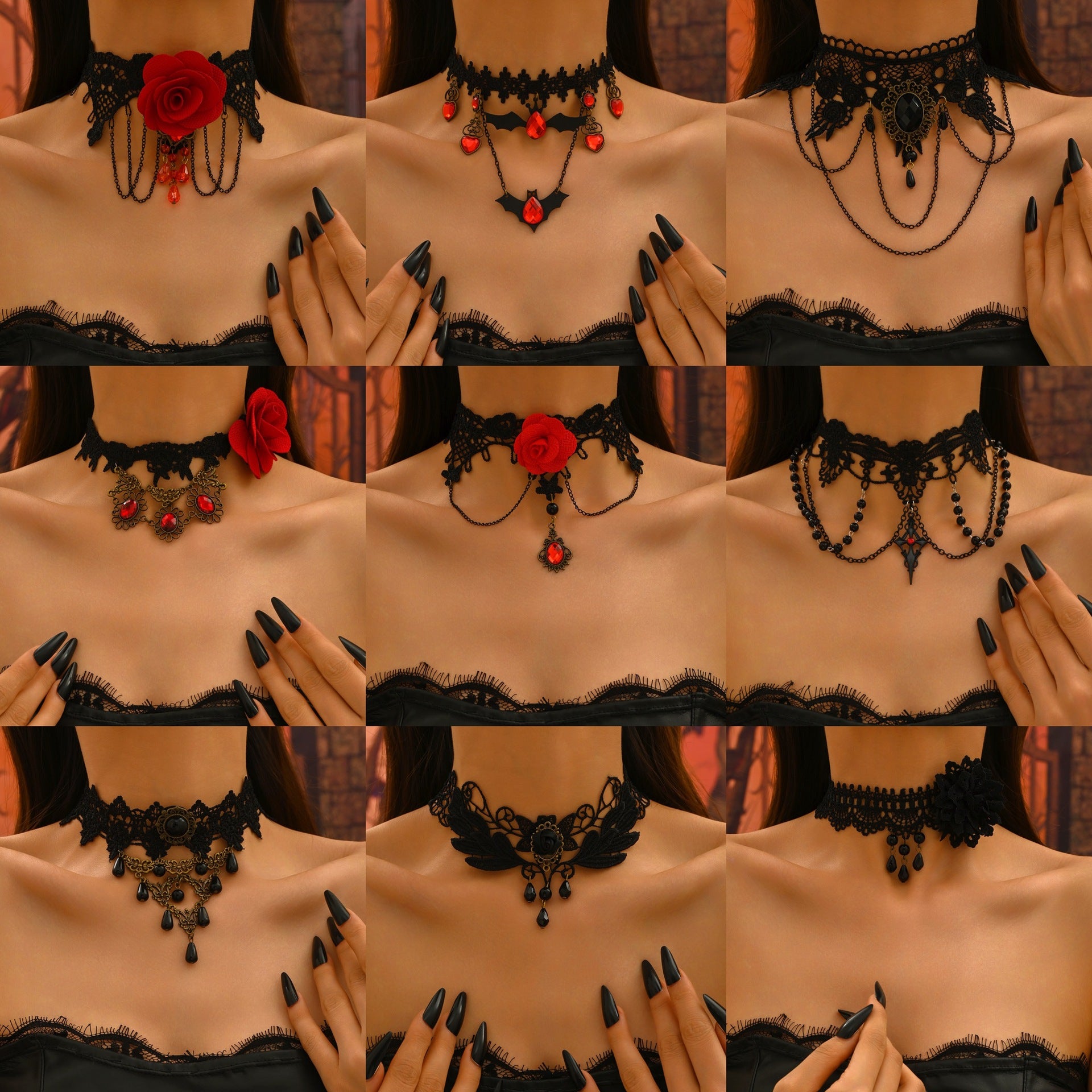 Wholesale  Retro Style  Red Rose Long Tassel Necklace