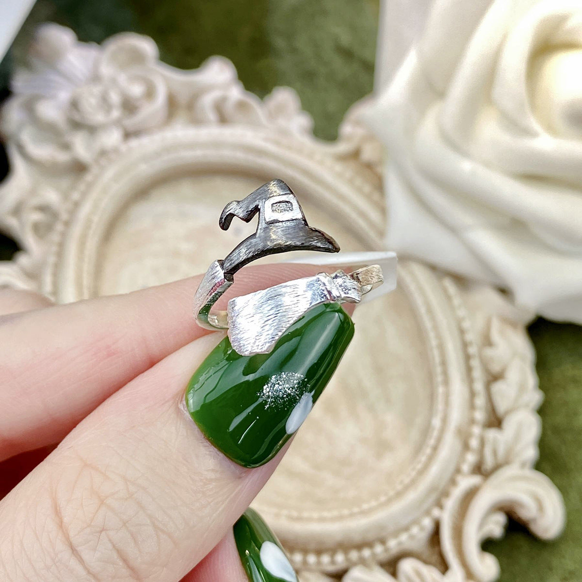 Wholesale Geometric Witch Hat Broom  Adjustable Ring