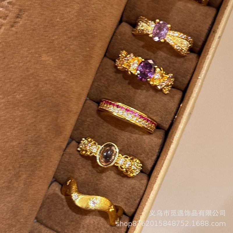 Wholesale Alloy Vintage Zircon Ring Adjustable Women' s Fashion Accessory