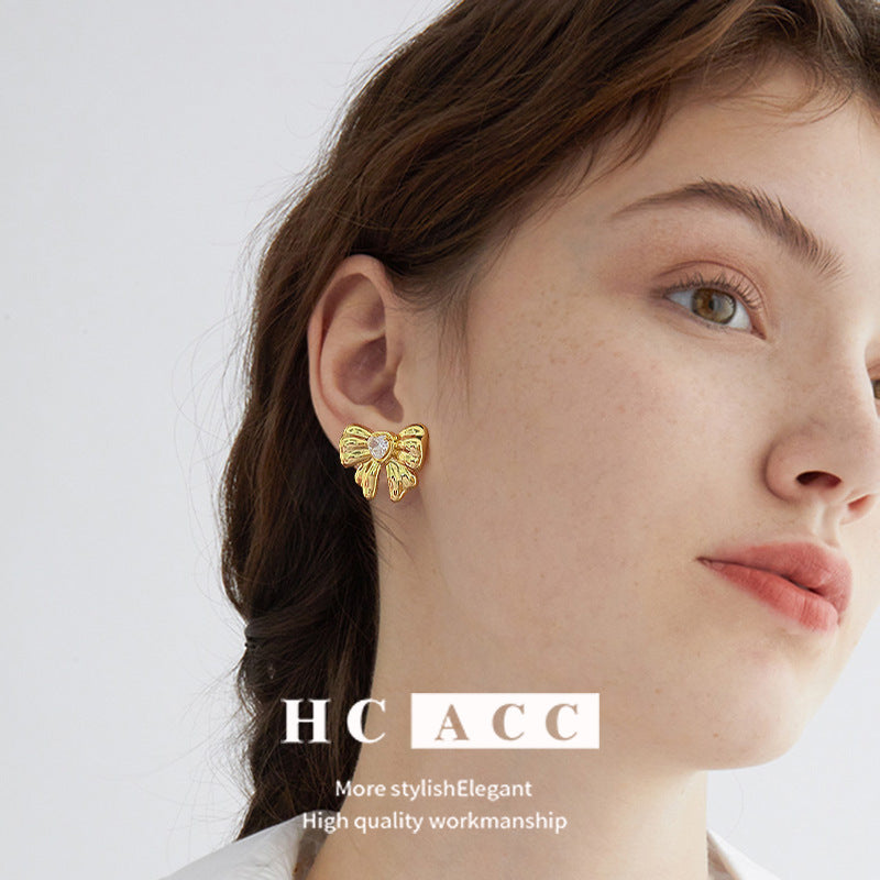 Wholesale Copper Plated 18K Gold Bow Earrings ACC-ES-HuaChuang011