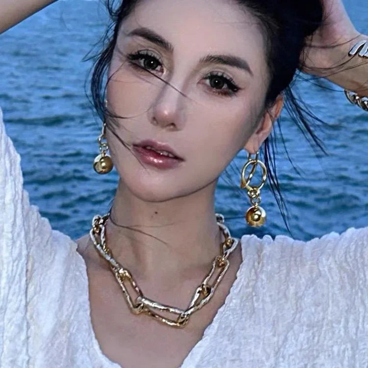 Wholesale  retro high-grade thick chain texture Cuban chain necklace