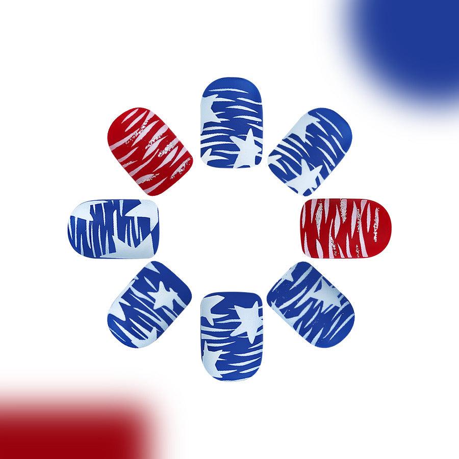 Wholesale 24 Pieces/box American Independence Day Short Striped Five-pointed Star Manicure Press-on Nails Kits Nail Stickers ACC-NS-GuaiXL035