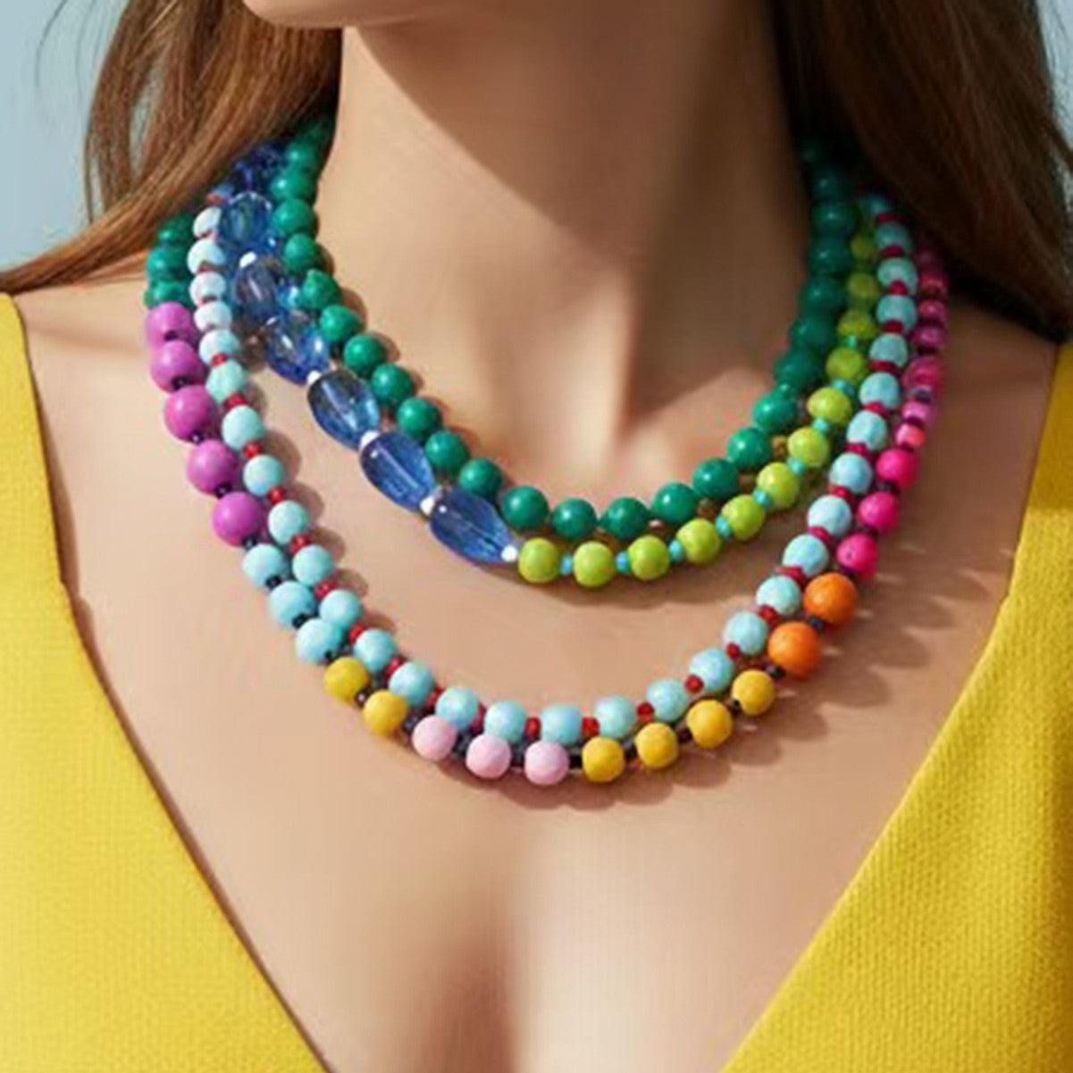 Wholesale Stylish Multi Layer Colorful Beaded Necklace Summer Vacation Stacking Jewelry Accessory