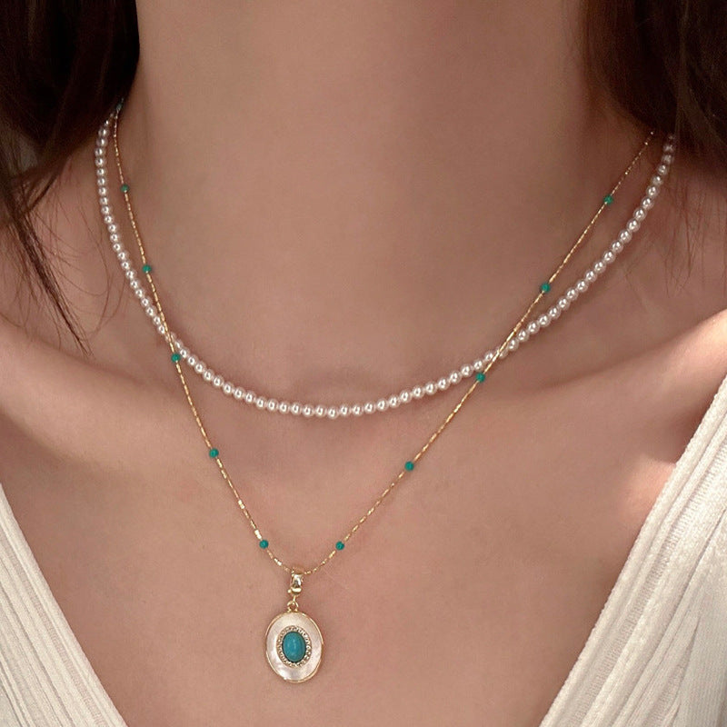 Wholesale Handmade Turquoise Pearl Layered Necklace Fashion Jewelry Accessory
