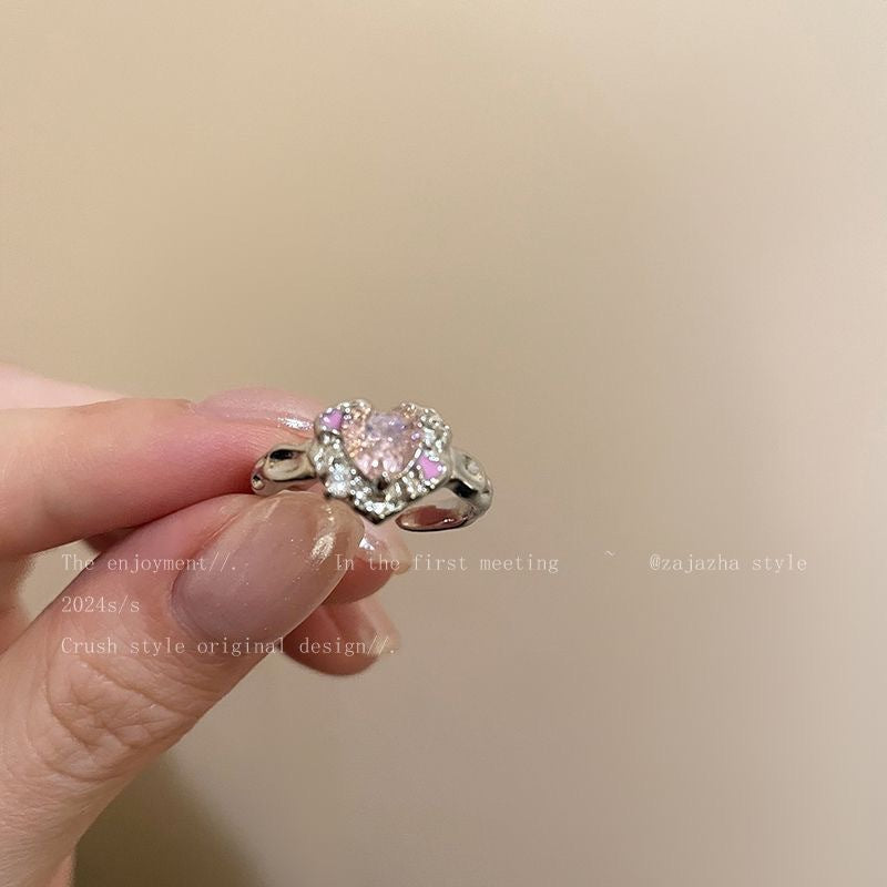 Wholesale Zinc Alloy Electroplated Adjustable Bowknot Heart Zircon Ring Women S Trendy Gift